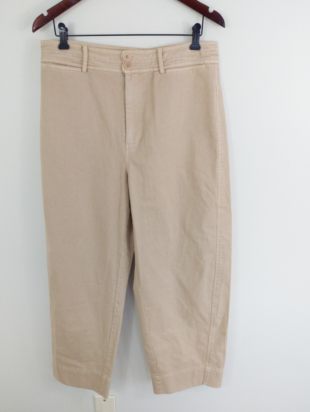 APIECE APART Merida High Waisted Cropped Wide Leg Chino Pants Beige Size 12